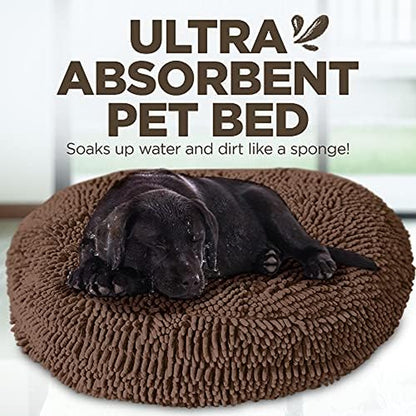 Soggy Doggy Super Snoozer Dog Bed - Microfiber Chenille round Bed for Dogs - Moisture Wicking Comfort - Removable Washable Cover (Dark Chocolate, Extra-Large 42”X42”X7”)