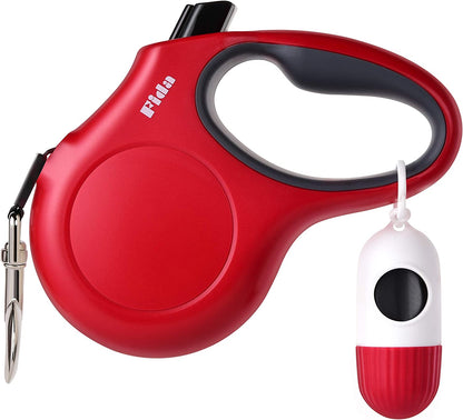 Retractable Dog Leash with Dispenser and Poop Bags, 10Ft, White & Pink