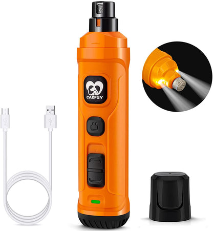 2-Speed Electric Dog Nail Grinder with 2 LED Lights - Professional Quiet & Painless Grooming for All Dog and Cat Sizes (Grey)