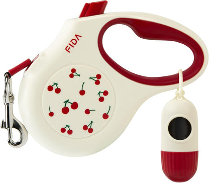 Retractable Dog Leash with Dispenser and Poop Bags, 10Ft, White & Pink