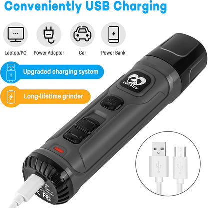 2-Speed Electric Dog Nail Grinder with 2 LED Lights - Professional Quiet & Painless Grooming for All Dog and Cat Sizes (Grey)