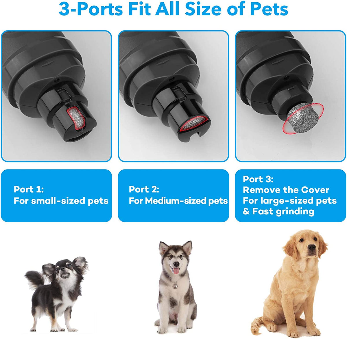 2-Speed Electric Dog Nail Grinder with 2 LED Lights - Professional Quiet & Painless Grooming for All Dog and Cat Sizes (Grey)