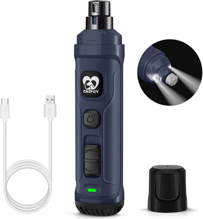2-Speed Electric Dog Nail Grinder with 2 LED Lights - Professional Quiet & Painless Grooming for All Dog and Cat Sizes (Grey)