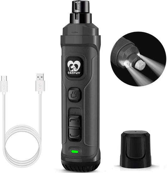 2-Speed Electric Dog Nail Grinder with 2 LED Lights - Professional Quiet & Painless Grooming for All Dog and Cat Sizes (Grey)